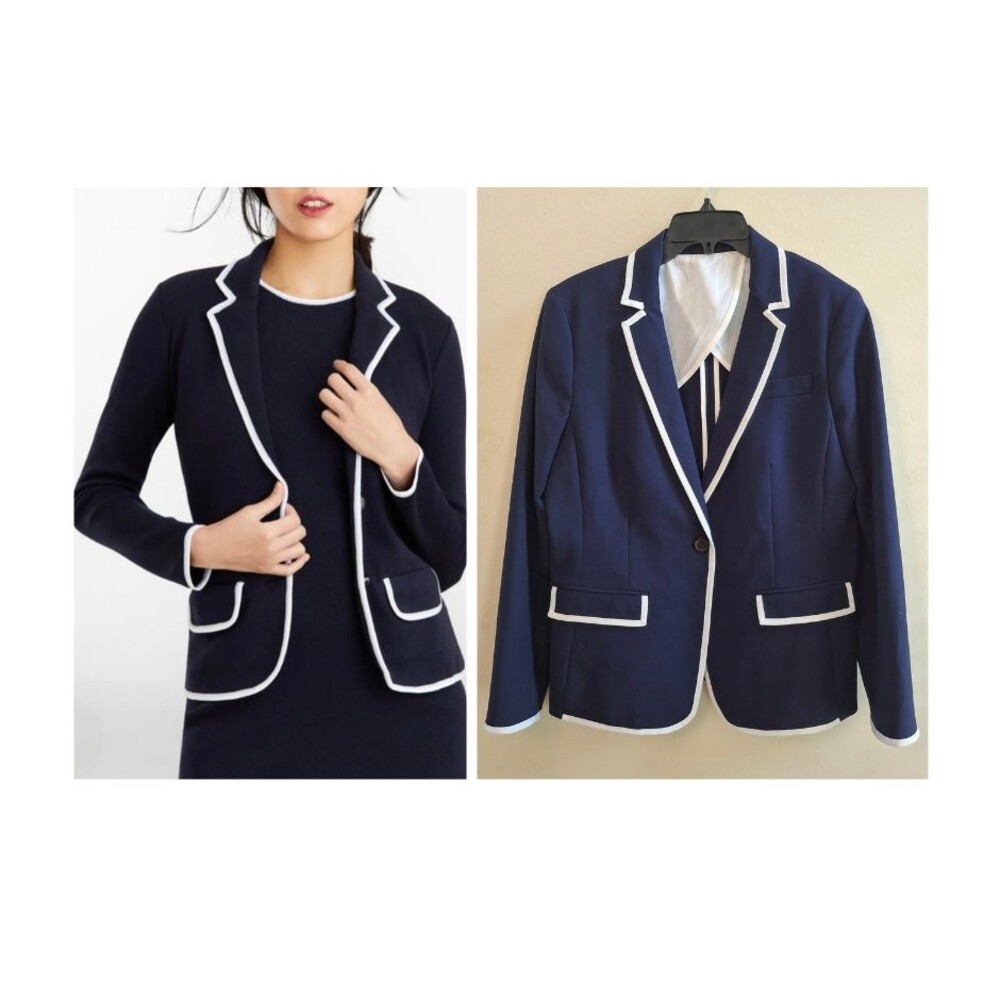 Brooks Brother Women Milano Rowing Blazer Jacket Navy White 10 Classic Old Money